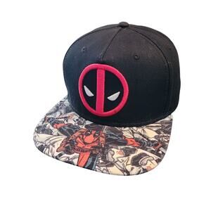 Marvel Deadpool Snapback Hat Black Comic Print Flat Brim Adjustable Cap RN115665